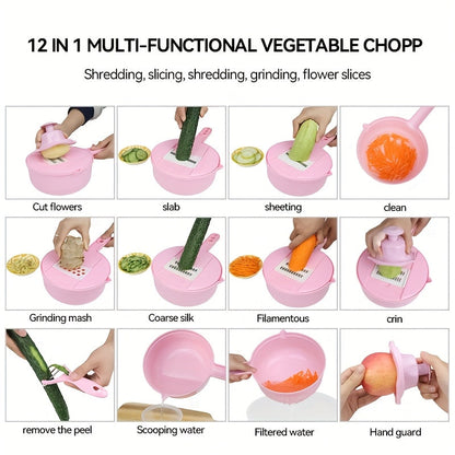Versatile 12in1 Manual Vegetable Chopper  Slicer