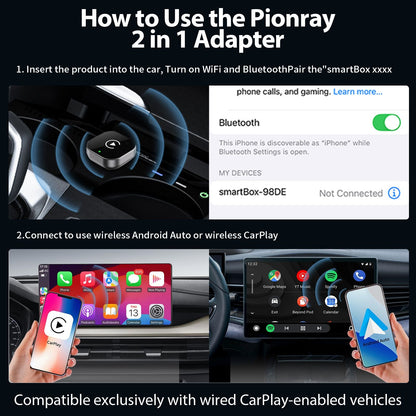 Pionray 2-in-1 Wireless CarPlay & Android Auto Adapter | For 99% of Cars