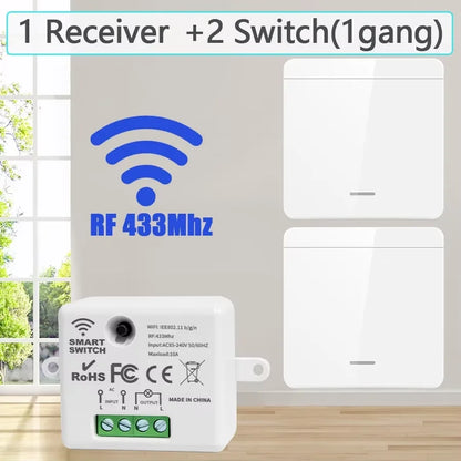 TNCE RF433MHz Mini Wireless Remote Control Light Switch 1/2/3 Gang 86 Wall Transmitter Switch Button Wall Panel Switch