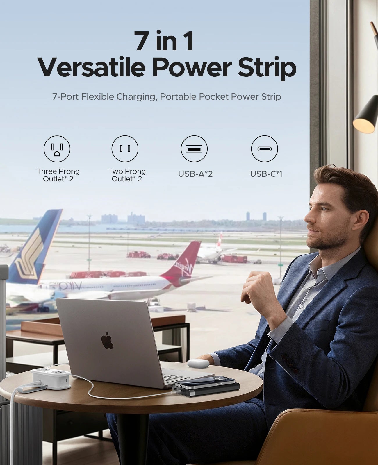 TravelZap™ Power Strip: 4 Outlets, 2 USB, 4FT Wrap