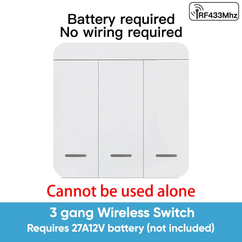 TNCE RF433MHz Mini Wireless Remote Control Light Switch 1/2/3 Gang 86 Wall Transmitter Switch Button Wall Panel Switch