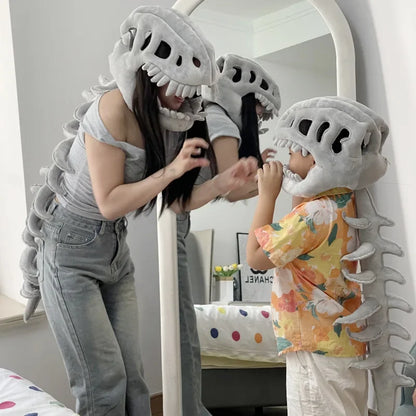 DinoRoar™ Plush Headgear: Cozy Skeleton Fun 🦖