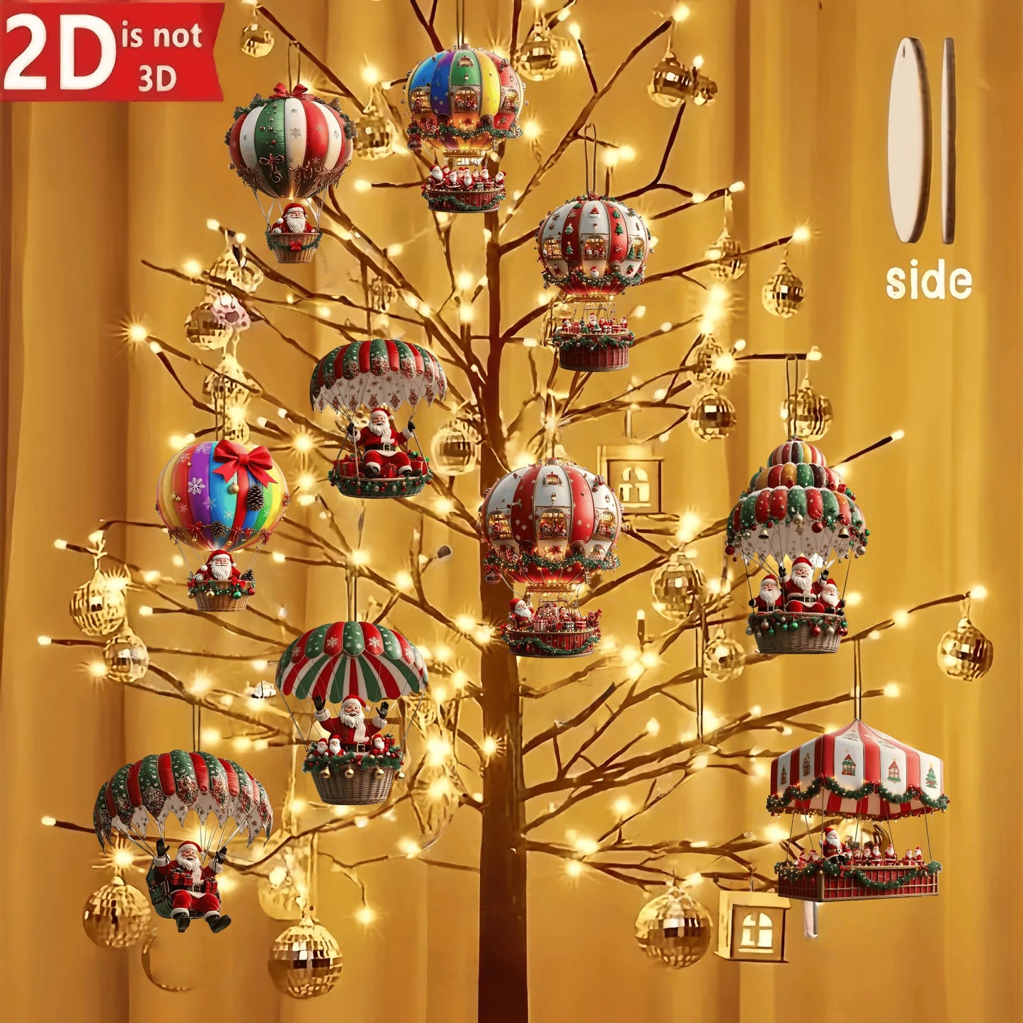 10Pcs Christmas Wooden Hot Air Balloon Santa Claus Holiday Decor