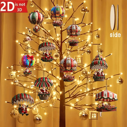 10Pcs Christmas Wooden Hot Air Balloon Santa Claus Holiday Decor