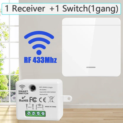 TNCE RF433MHz Mini Wireless Remote Control Light Switch 1/2/3 Gang 86 Wall Transmitter Switch Button Wall Panel Switch