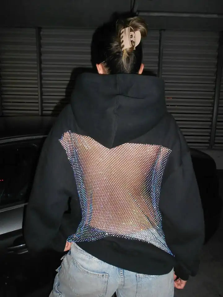 Backstage Crystal-Mesh Hoodie: Sparkling Breathable Comfort ✨