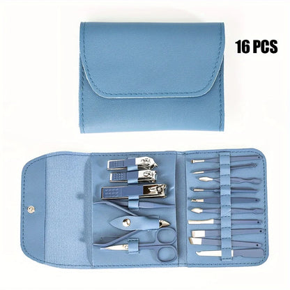 16pcs Professional Nail Clippers Set Stainless Steel - Manicure Pedicure Kit with Travel Case
