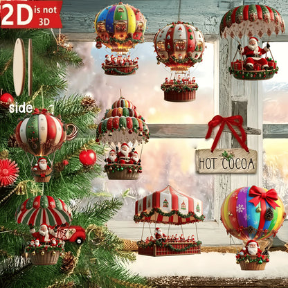 10Pcs Christmas Wooden Hot Air Balloon Santa Claus Holiday Decor