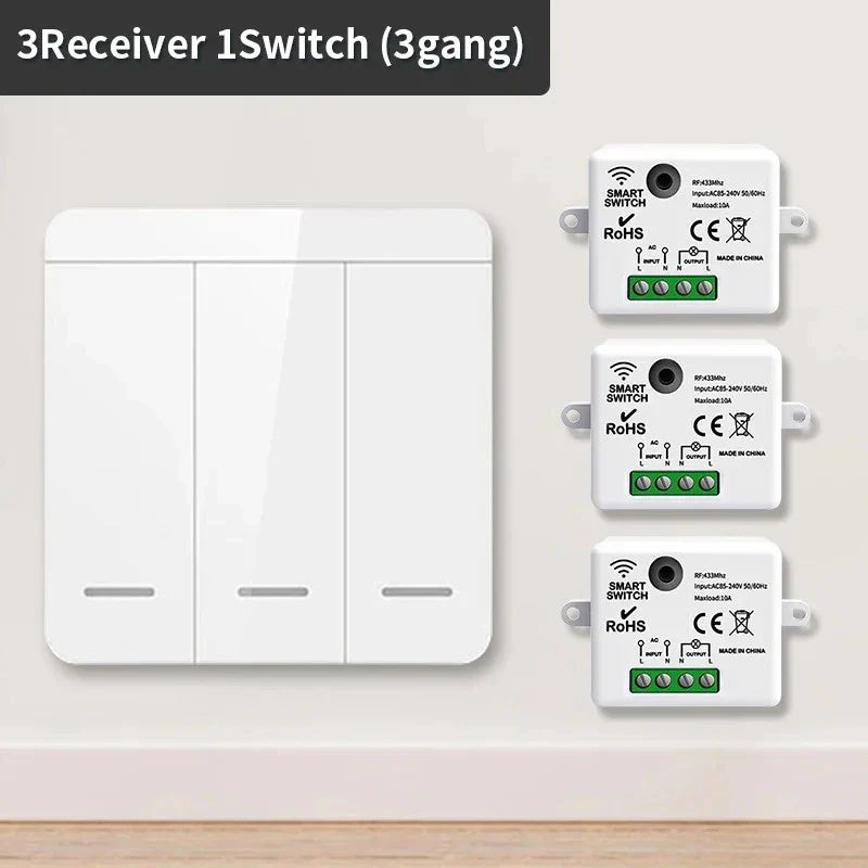 TNCE RF433MHz Mini Wireless Remote Control Light Switch 1/2/3 Gang 86 Wall Transmitter Switch Button Wall Panel Switch
