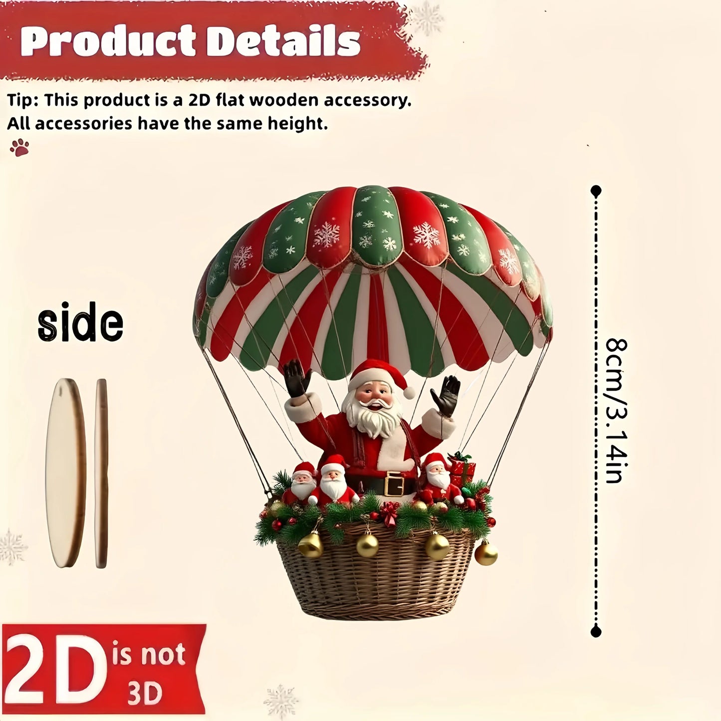 10Pcs Christmas Wooden Hot Air Balloon Santa Claus Holiday Decor