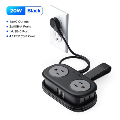 TravelZap™ Power Strip: 4 Outlets, 2 USB, 4FT Wrap