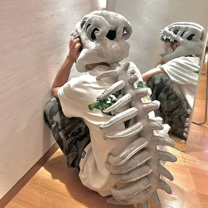 DinoRoar™ Plush Headgear: Cozy Skeleton Fun 🦖