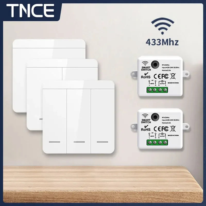 TNCE RF433MHz Mini Wireless Remote Control Light Switch 1/2/3 Gang 86 Wall Transmitter Switch Button Wall Panel Switch