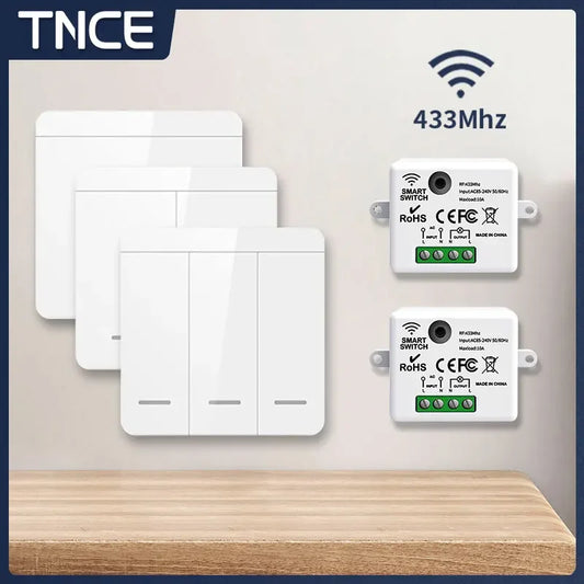 TNCE RF433MHz Mini Wireless Remote Control Light Switch 1/2/3 Gang 86 Wall Transmitter Switch Button Wall Panel Switch