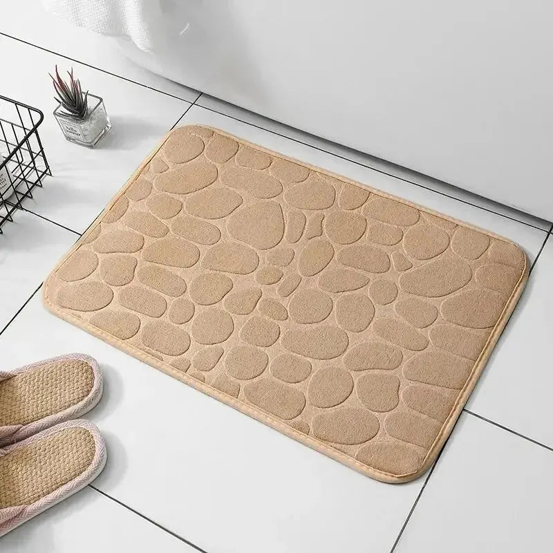 Embossed Pebble Floor Mat  Non-Slip Fiber Rug for Bathroom or Living Room