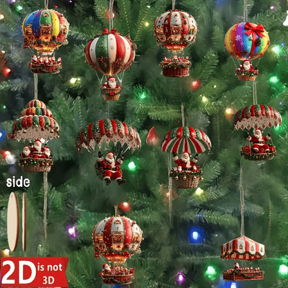 10Pcs Christmas Wooden Hot Air Balloon Santa Claus Holiday Decor