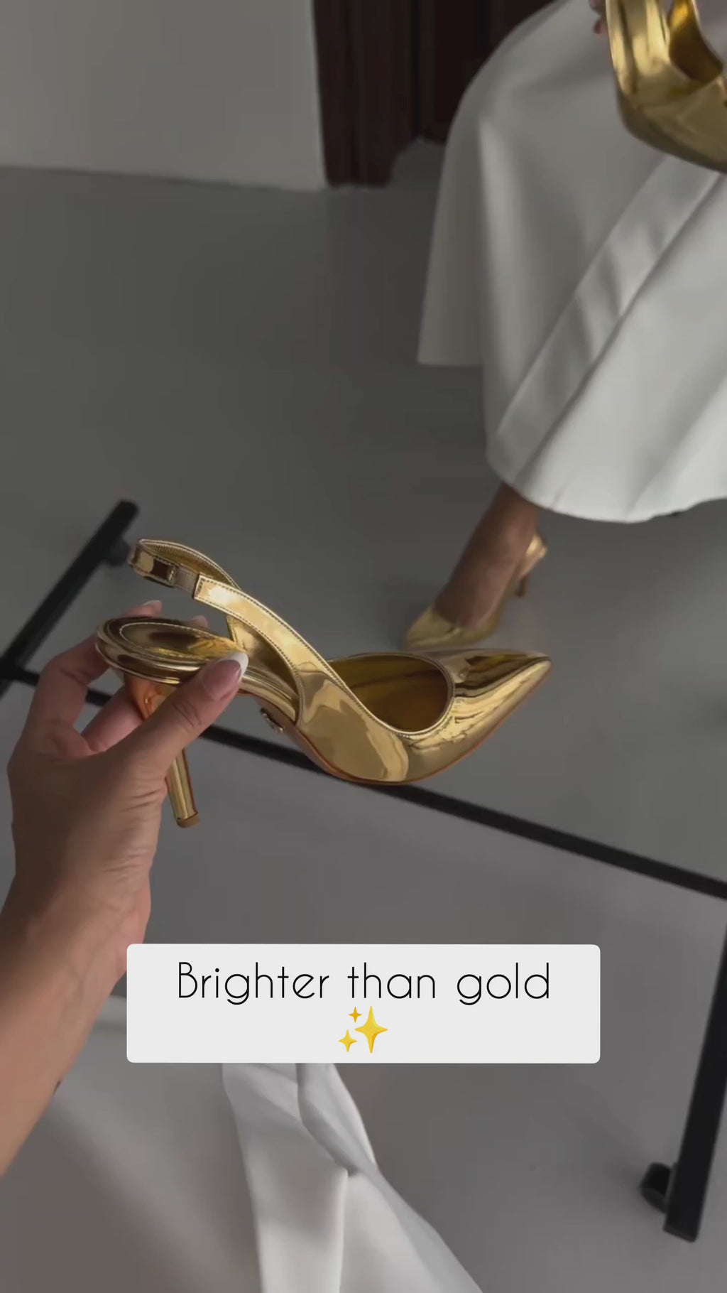 Pamela Gold Mirror Slingback Stiletto Pumps – Luxury 10 CM Heel