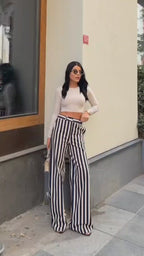 Daven Striped Wide-Leg Trousers – Brown