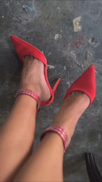Madrid – Crystal Ankle Satin Heels – Black