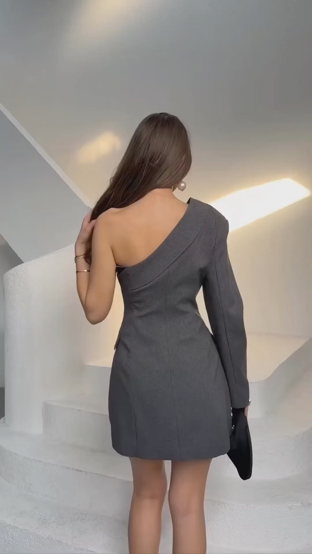Betty Asymmetric One-Shoulder Blazer Mini Dress – Anthracite