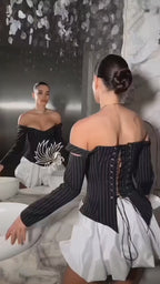 Marlowe Pinstripe Corset Balloon Skirt Set