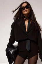 Elara Tailored Scuba Blazer & Shorts Set – Black