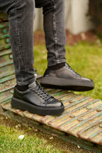 Esteban Siyah %100 Hakiki Deri 4 CM Light Termo Taban Sneaker