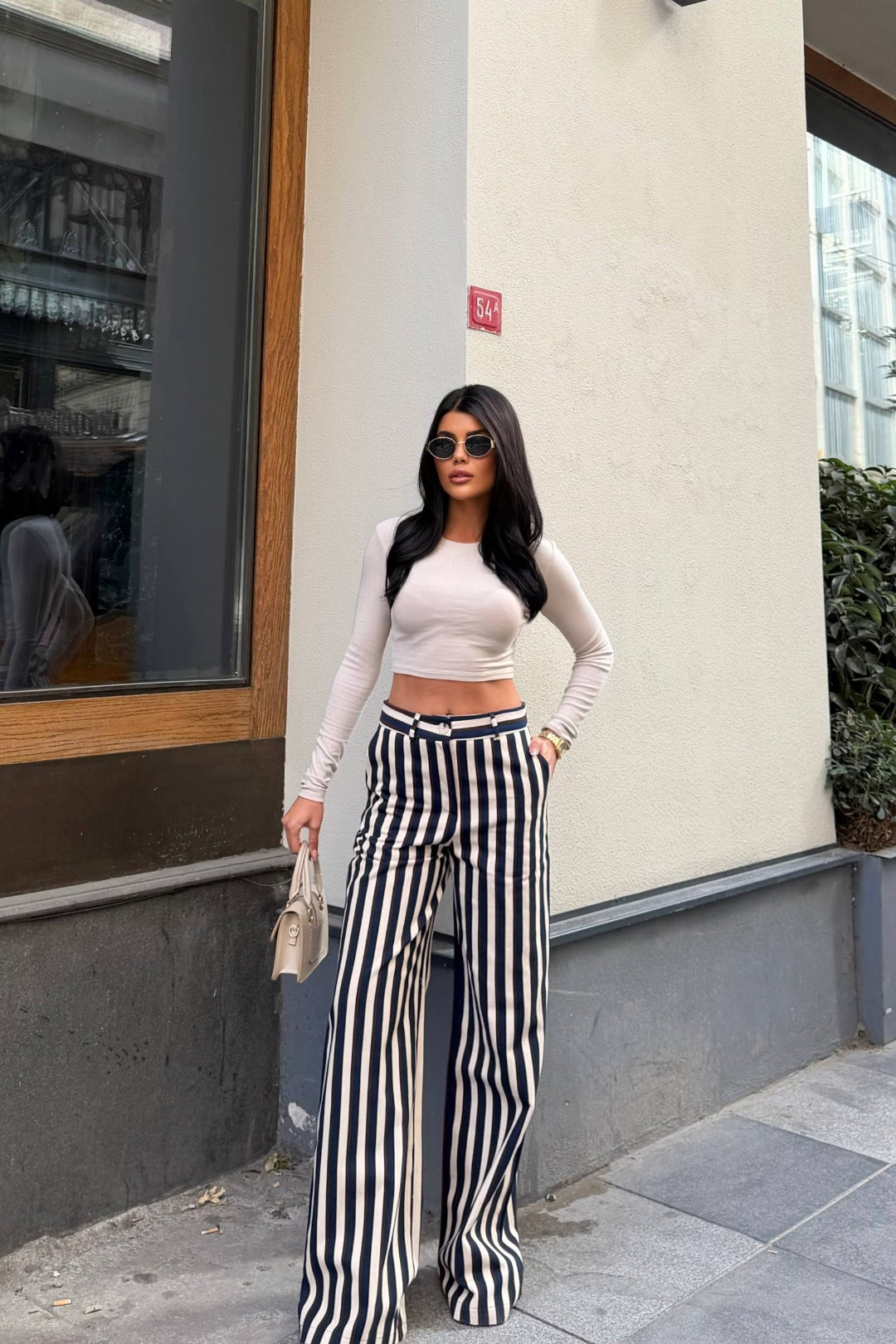 Daven Striped Wide-Leg Trousers – Brown