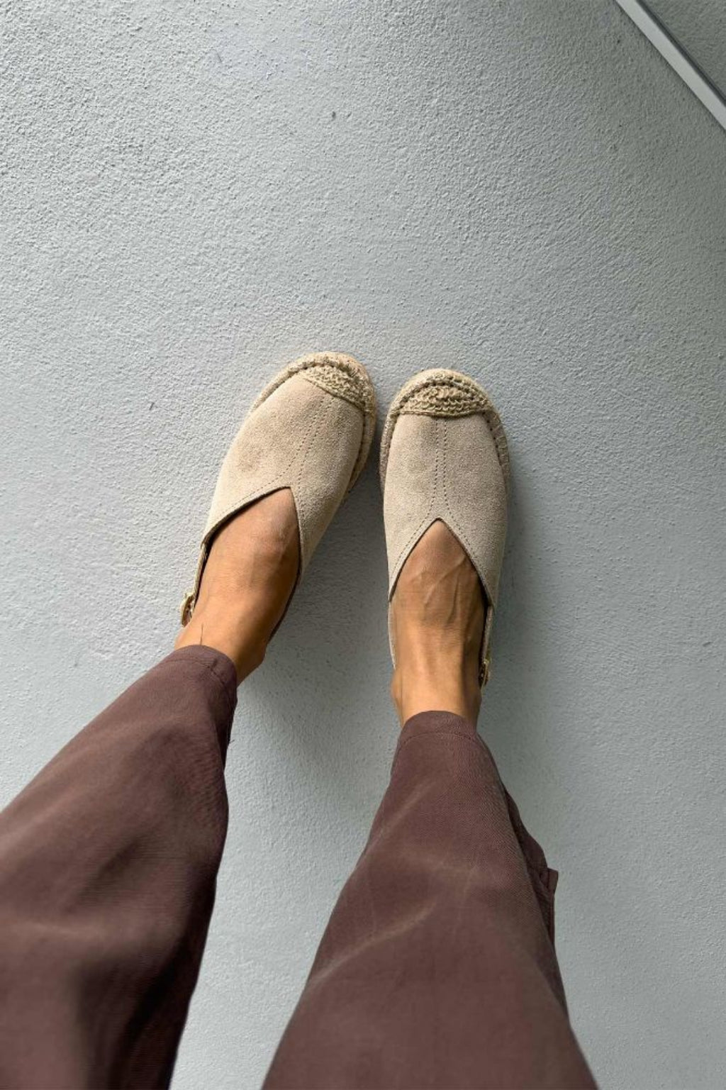 Heidi – Genuine Suede Leather Espadrille Slingback Flats – Sand