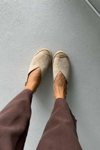 Heidi – Genuine Suede Leather Espadrille Slingback Flats – Sand