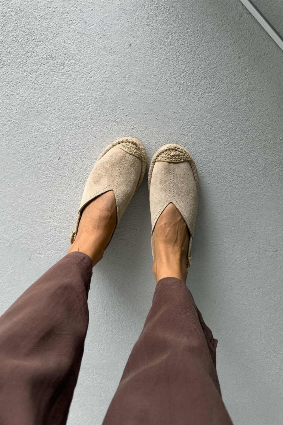 Heidi – Genuine Suede Leather Espadrille Slingback Flats – Sand