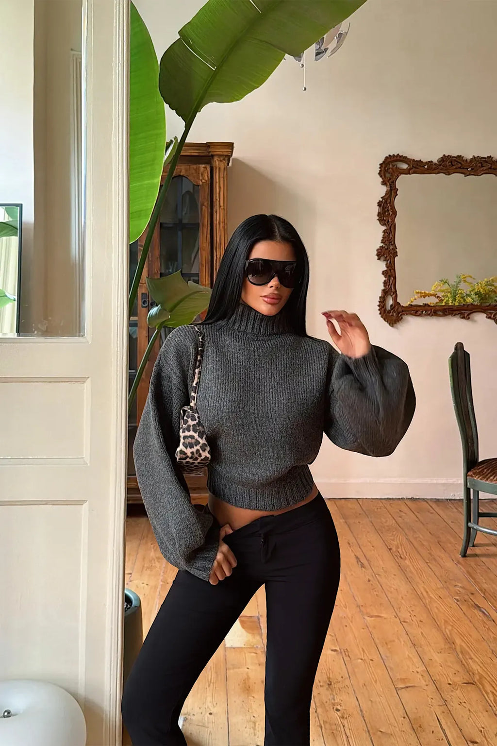 Bracken High-Neck Knit Sweater – Anthracite