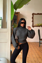 Bracken High-Neck Knit Sweater – Anthracite