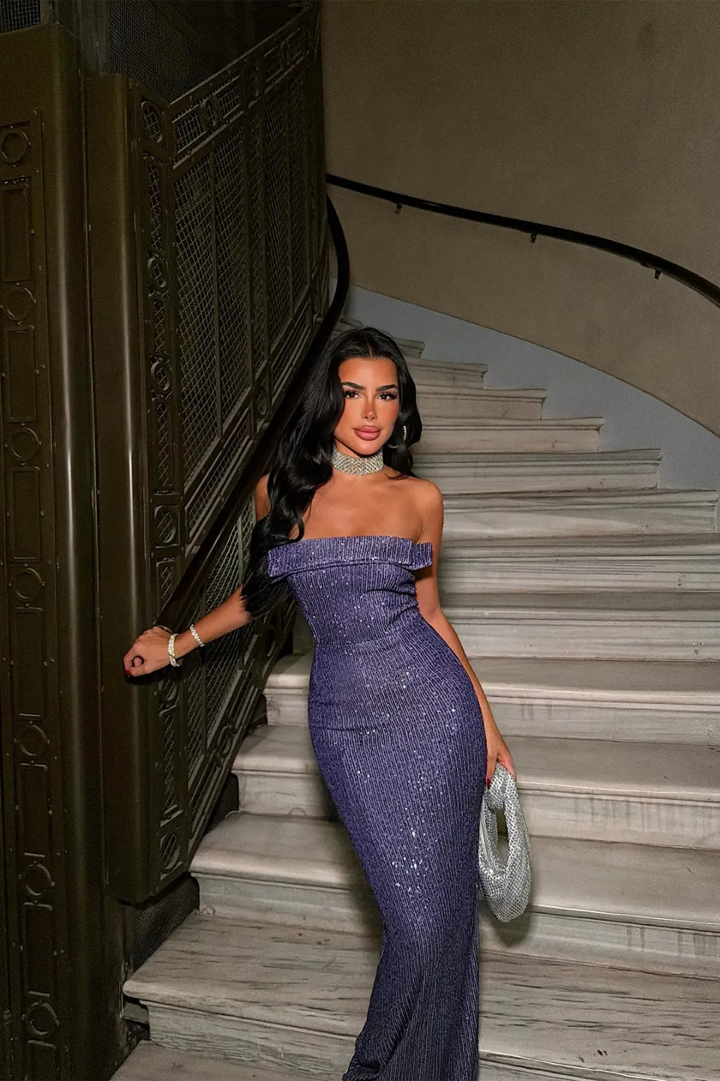 Velysse Sequin Strapless Maxi Dress – Purple