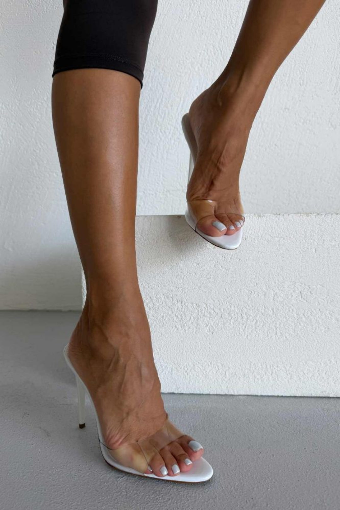 Elodie Transparent Stiletto Heeled Mules – 10 cm – White