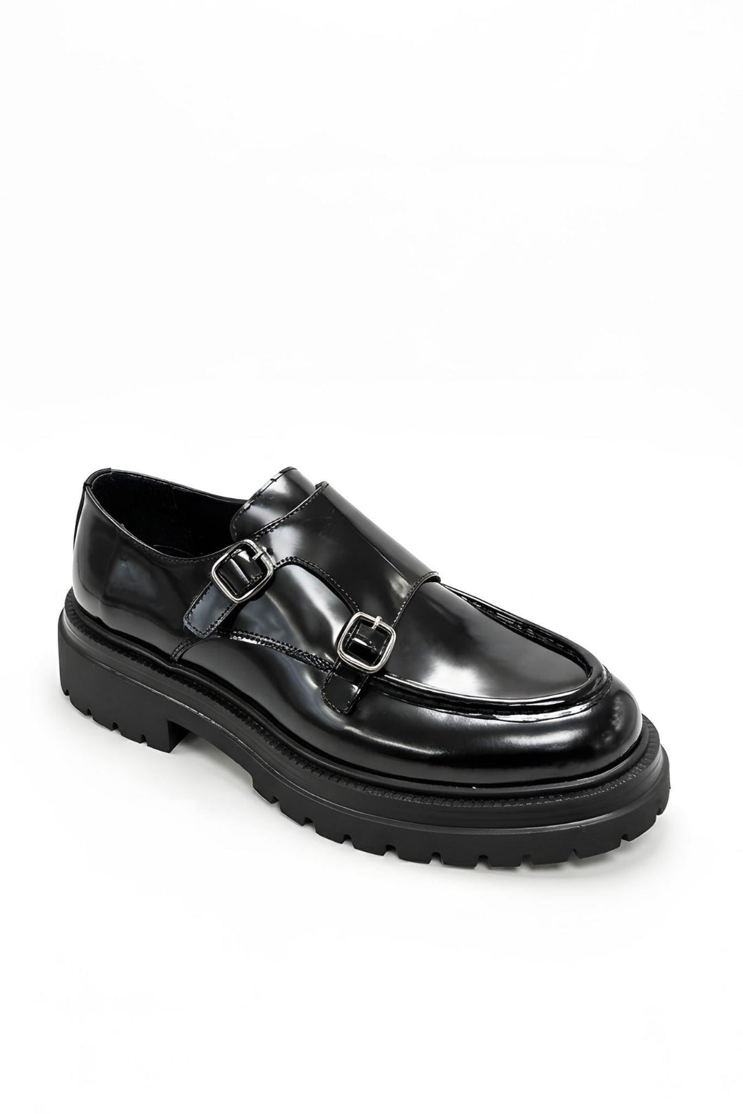 Siyah Açma Deri Double Monk Strap