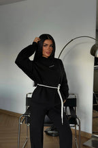 Cavielle Contrast-Tie Hoodie & Wide-Leg Tracksuit Set – Smoke Gray