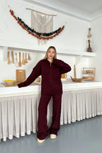 Briar Cable Knit Hooded Two-Piece Set – Light Brown