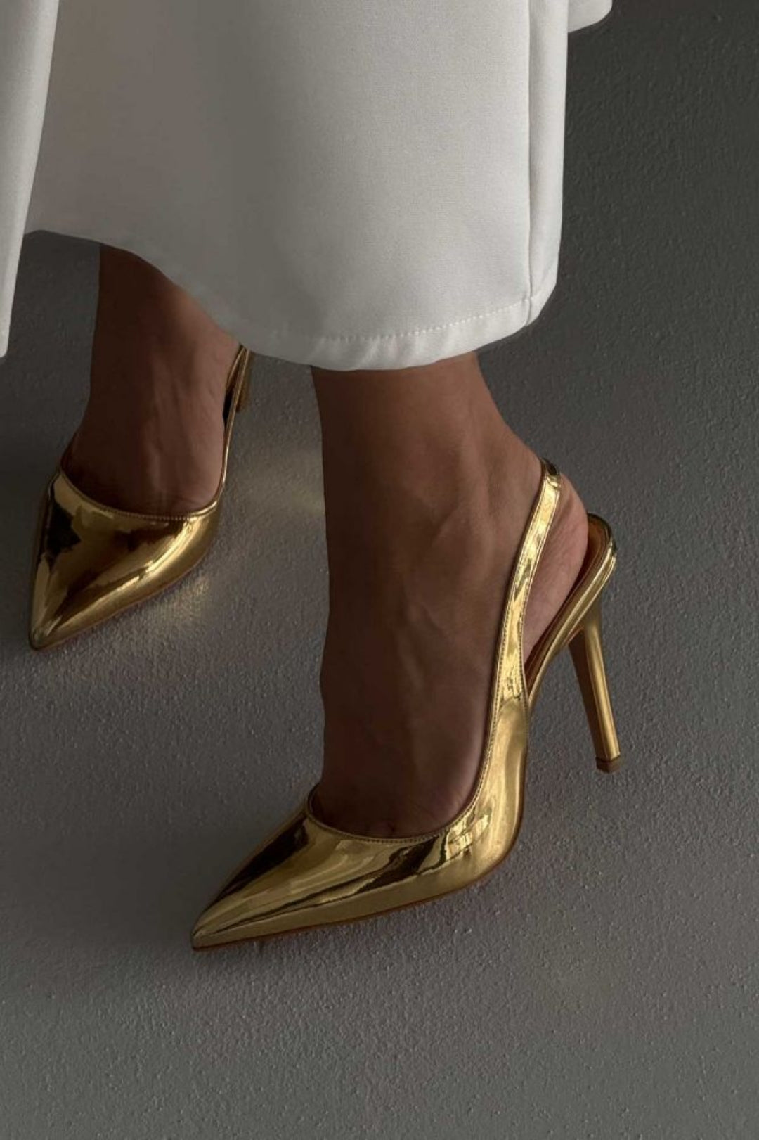 Pamela Gold Mirror Slingback Stiletto Pumps – Luxury 10 CM Heel
