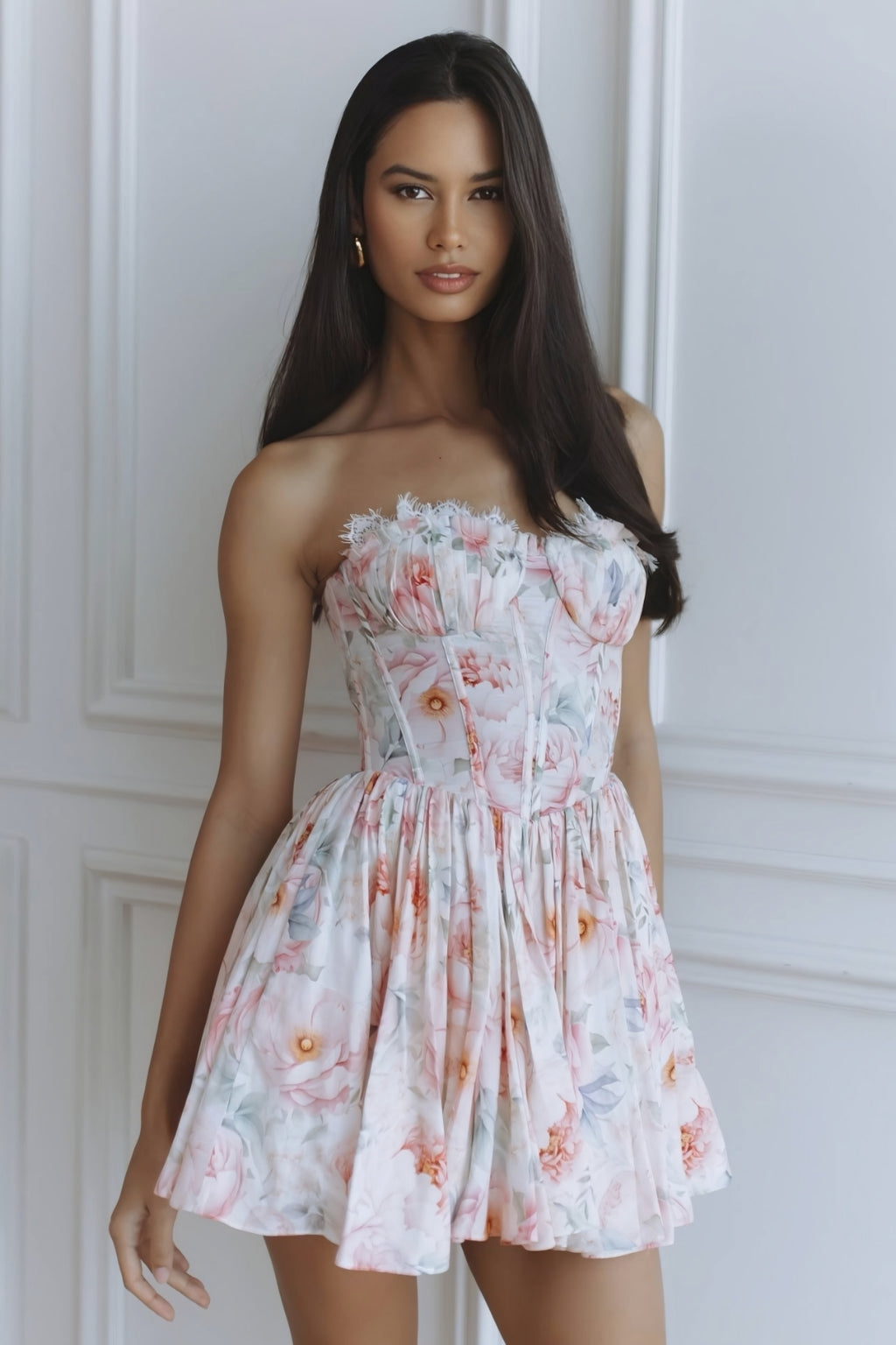 Maribelle Floral Corset Mini Dress – Red