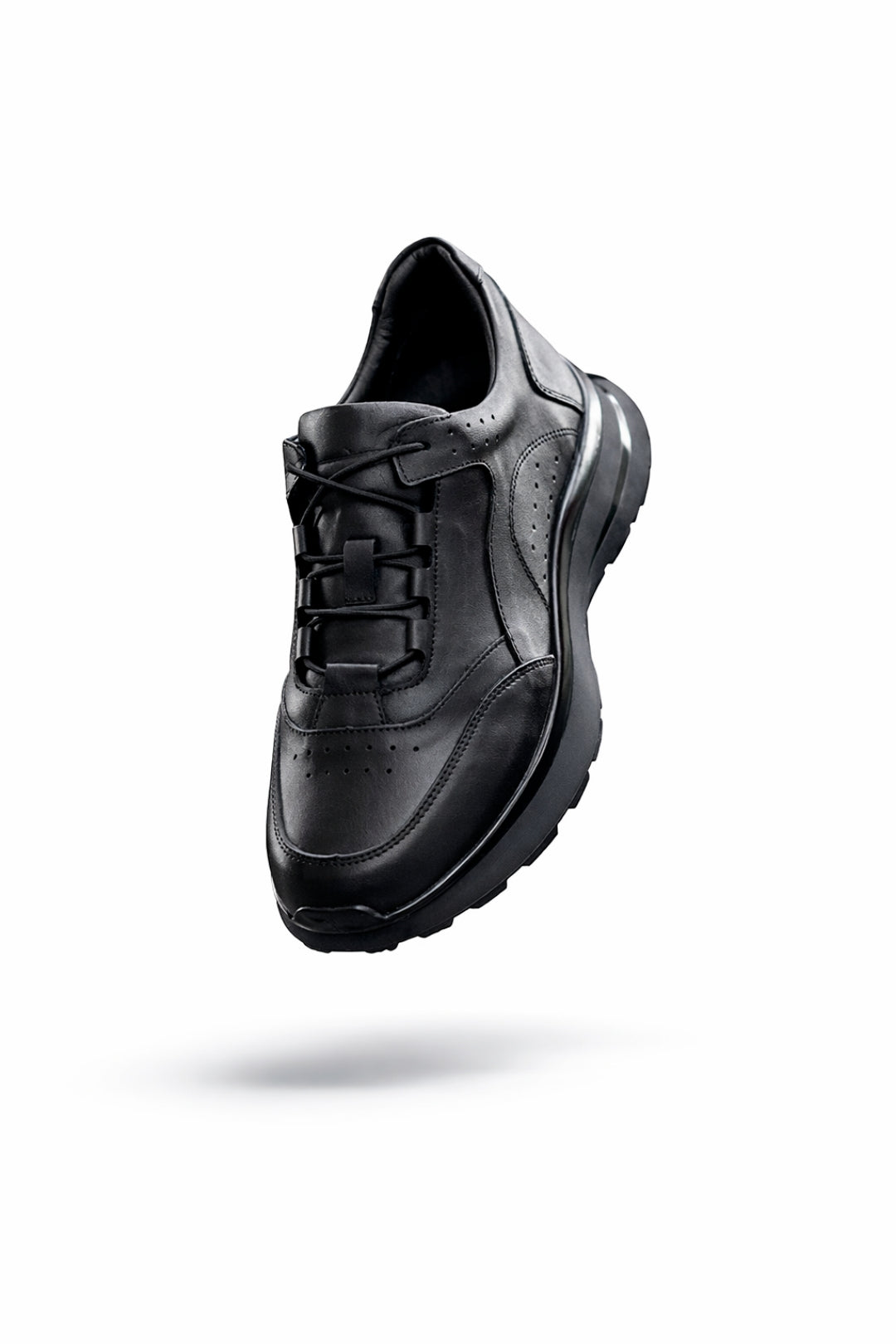 Siyah %100 Hakiki Deri 4 CM İthal Eva Taban Sneaker