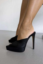 Vespera Platform Peep-Toe Mule Heels – Black Suede