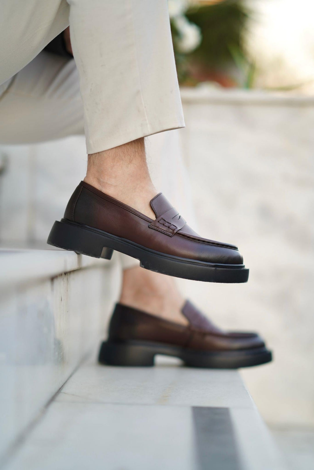 Brown Genuine Leather Penny Loafers