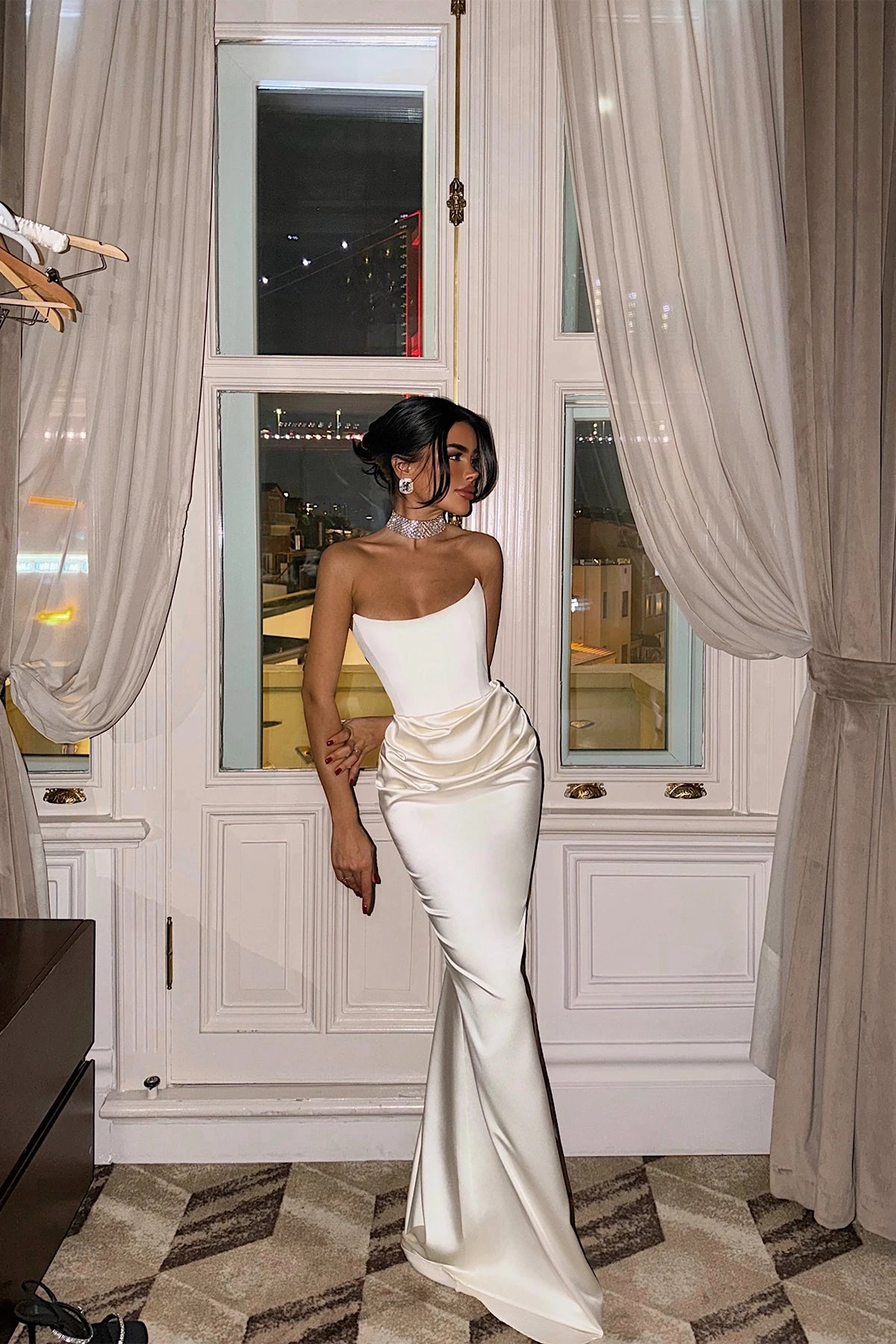 Velora Satin Dress – White