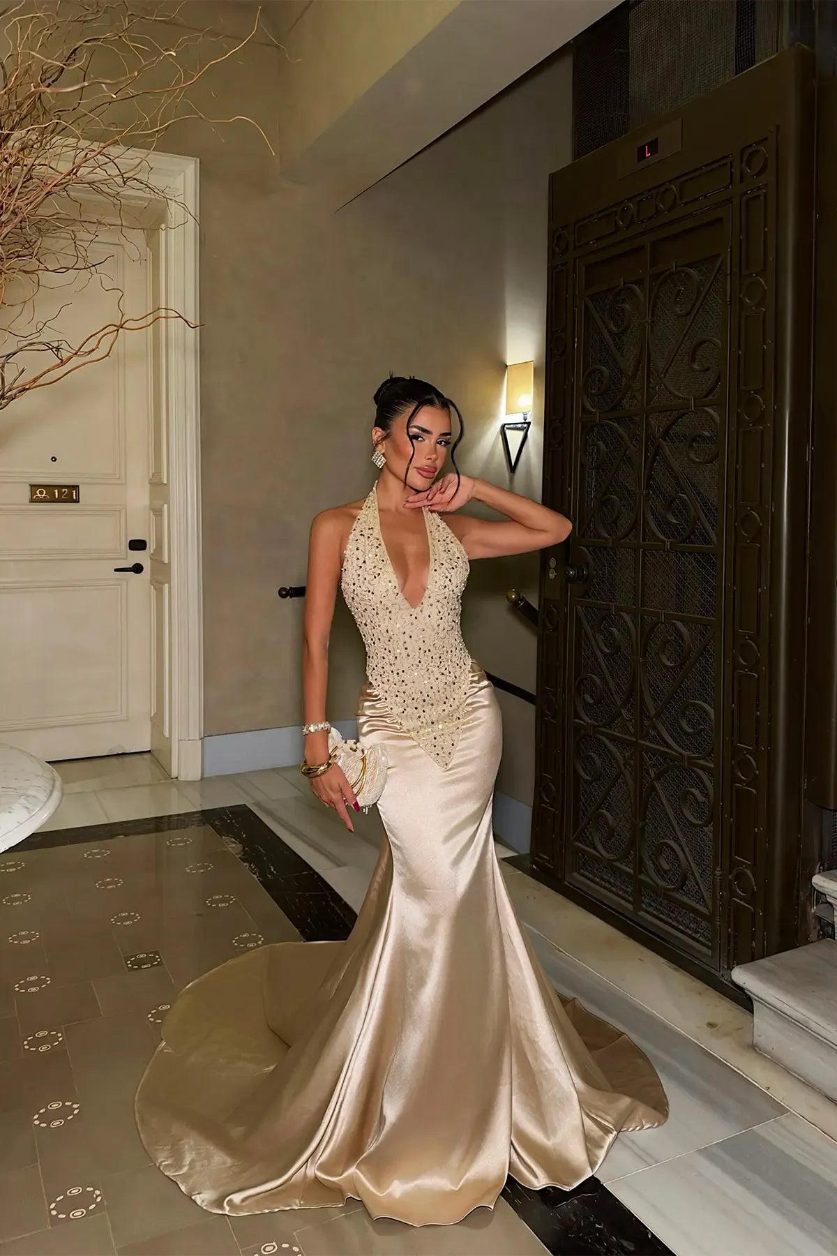 Ophira Gold Embellished Mermaid Gown