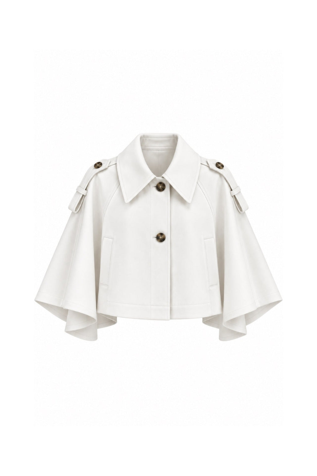 Cavett Cape-Detail Cropped Trench Coat – White
