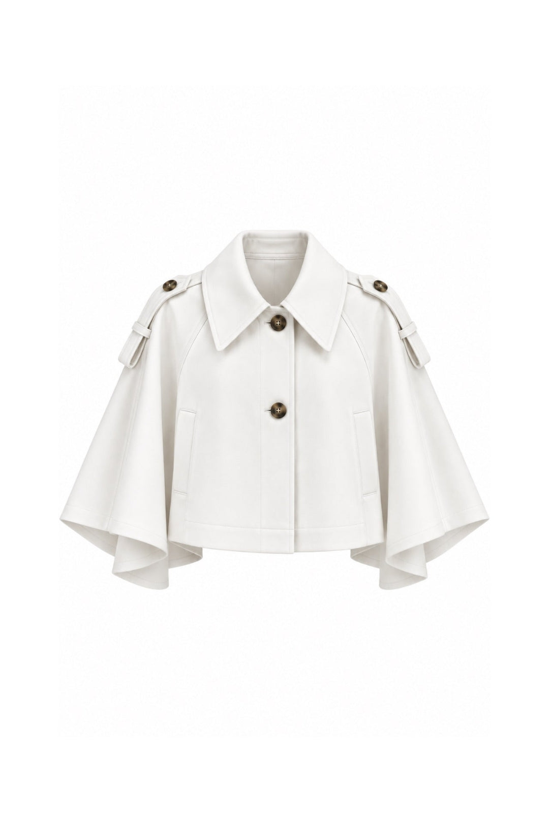 Cavett Cape-Detail Cropped Trench Coat – White