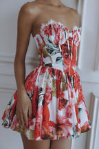 Maribelle Floral Corset Mini Dress – Red