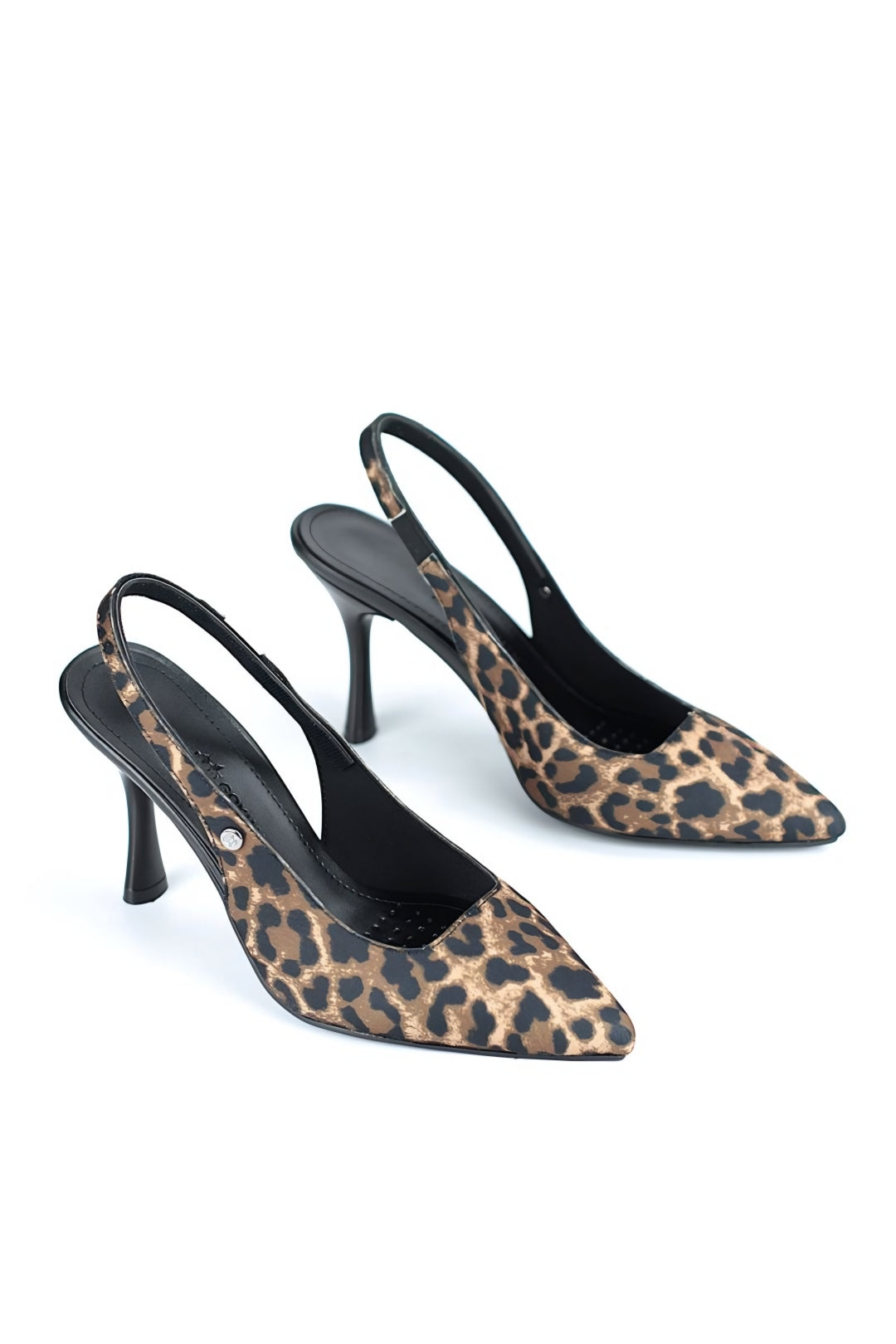 Lavender Esnek Yumuşak Kaymaz Taban (8 cm) Açık Lastikli Slingback Kadın Topuklu Ayakkabı – Leopar