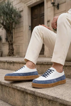 Cassian Two-Tone Leather Casual Sneakers – Beige & Brown